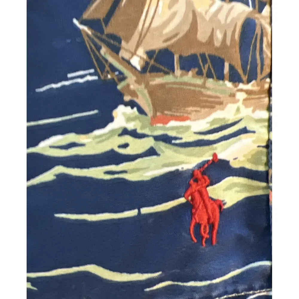 Polo Ralph Lauren Blue Swim‎ Trunks Lined Board Shorts Pirate Ship Buoy Mens 38